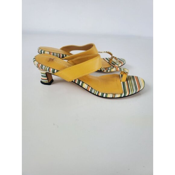 Marchez Vous Striped Leather Kitten Low Heels Size 6.5 Yellow Green Shoes - Picture 3 of 15